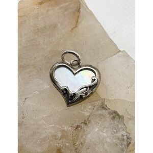 BOMA 925 Sterling‎ Silver Heart Charm Pink Mother of Pearl 0.71g Vintage Pendant